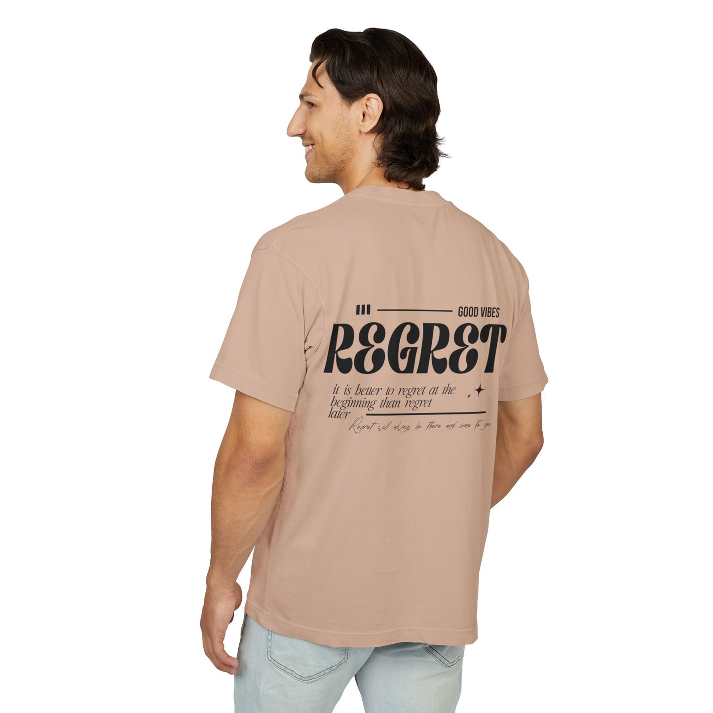 Regret Typography Tee — Minimal Graphic Urban T‑Shirt ("No Regret" Back Print)