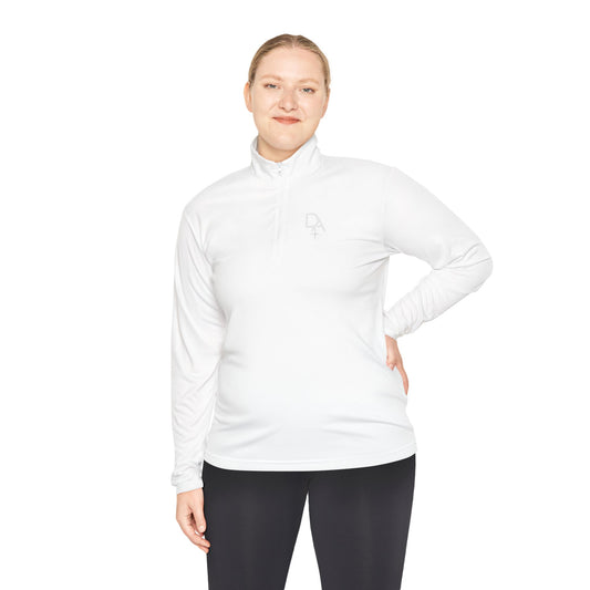Minimal White Quarter-Zip Pullover — Small Rocket Logo