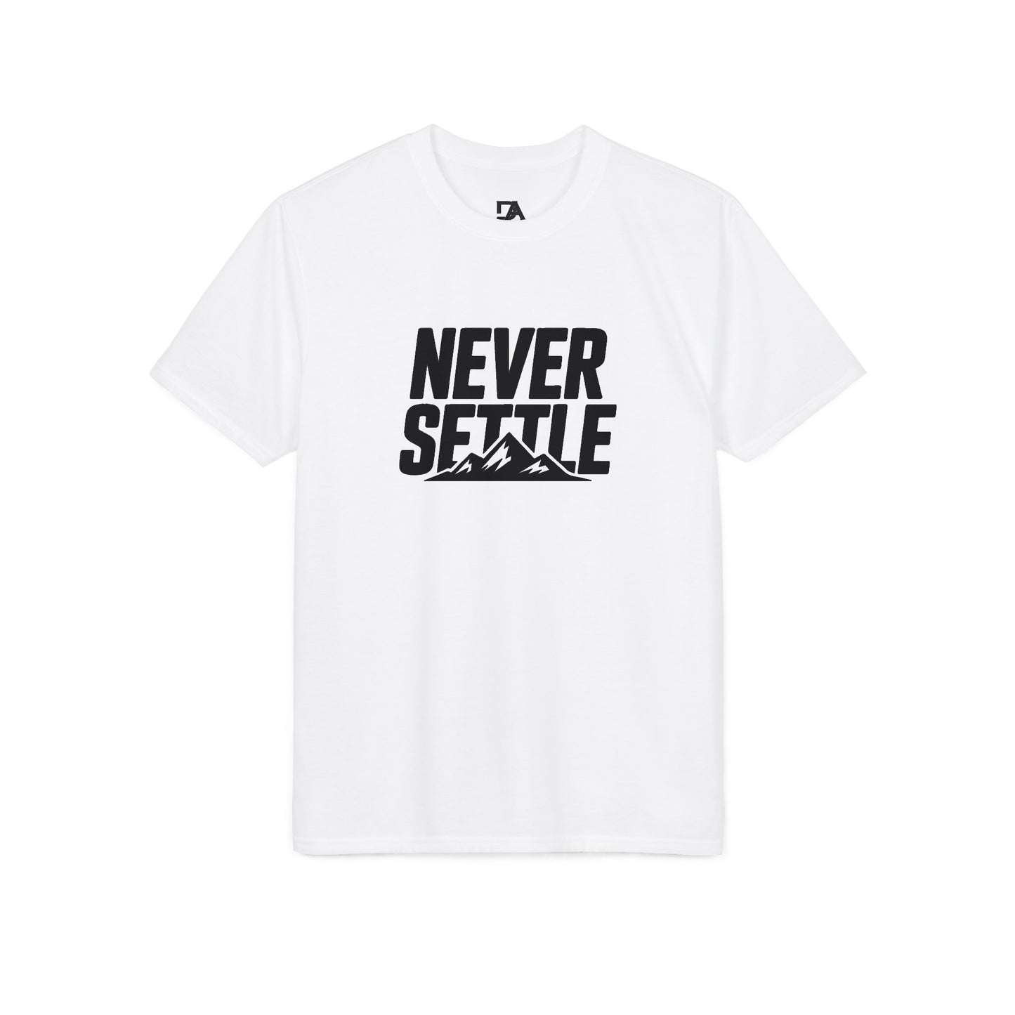 Never Settle Performance T-Shirt — Motivational Outdoor Graphic Tee