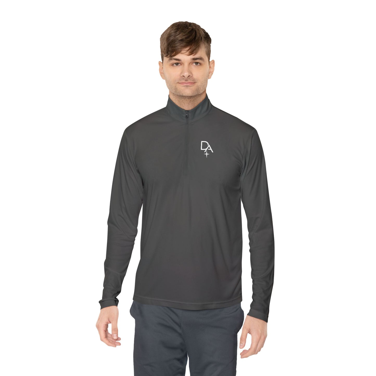 Minimal White Quarter-Zip Pullover — Small Rocket Logo