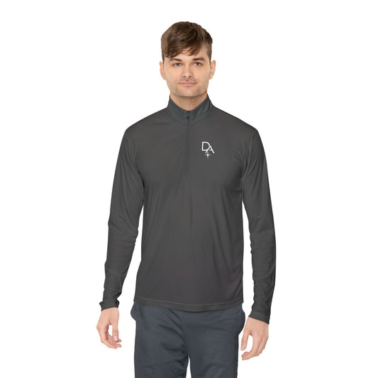 Minimal White Quarter-Zip Pullover — Small Rocket Logo