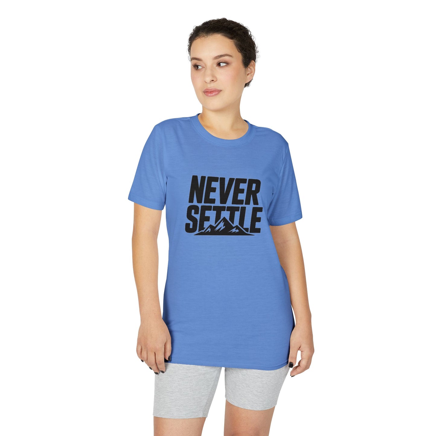 Never Settle Performance T-Shirt — Motivational Outdoor Graphic Tee