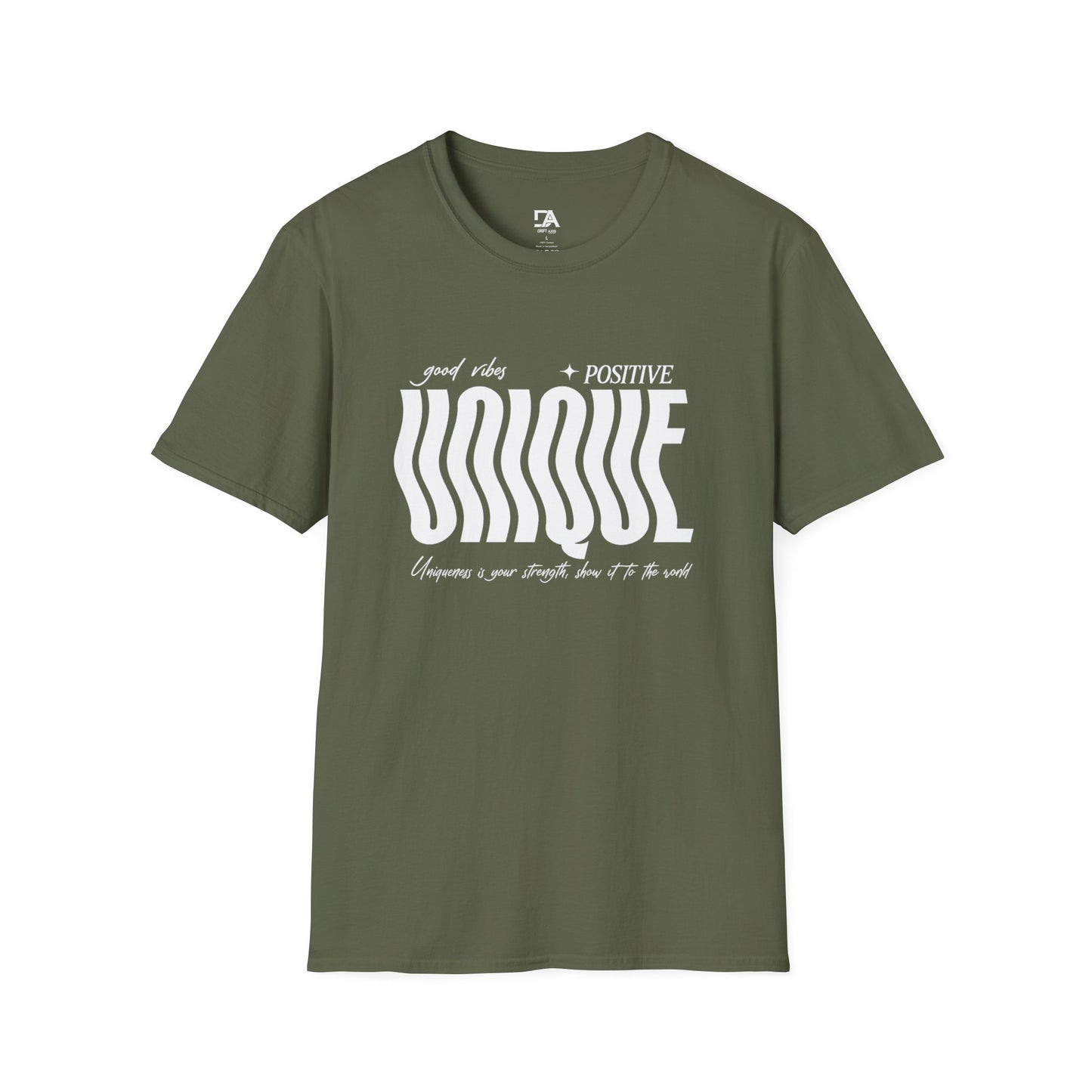 Unique Graphic T-Shirt — "Good Vibes + Positive" Retro Wavy Text