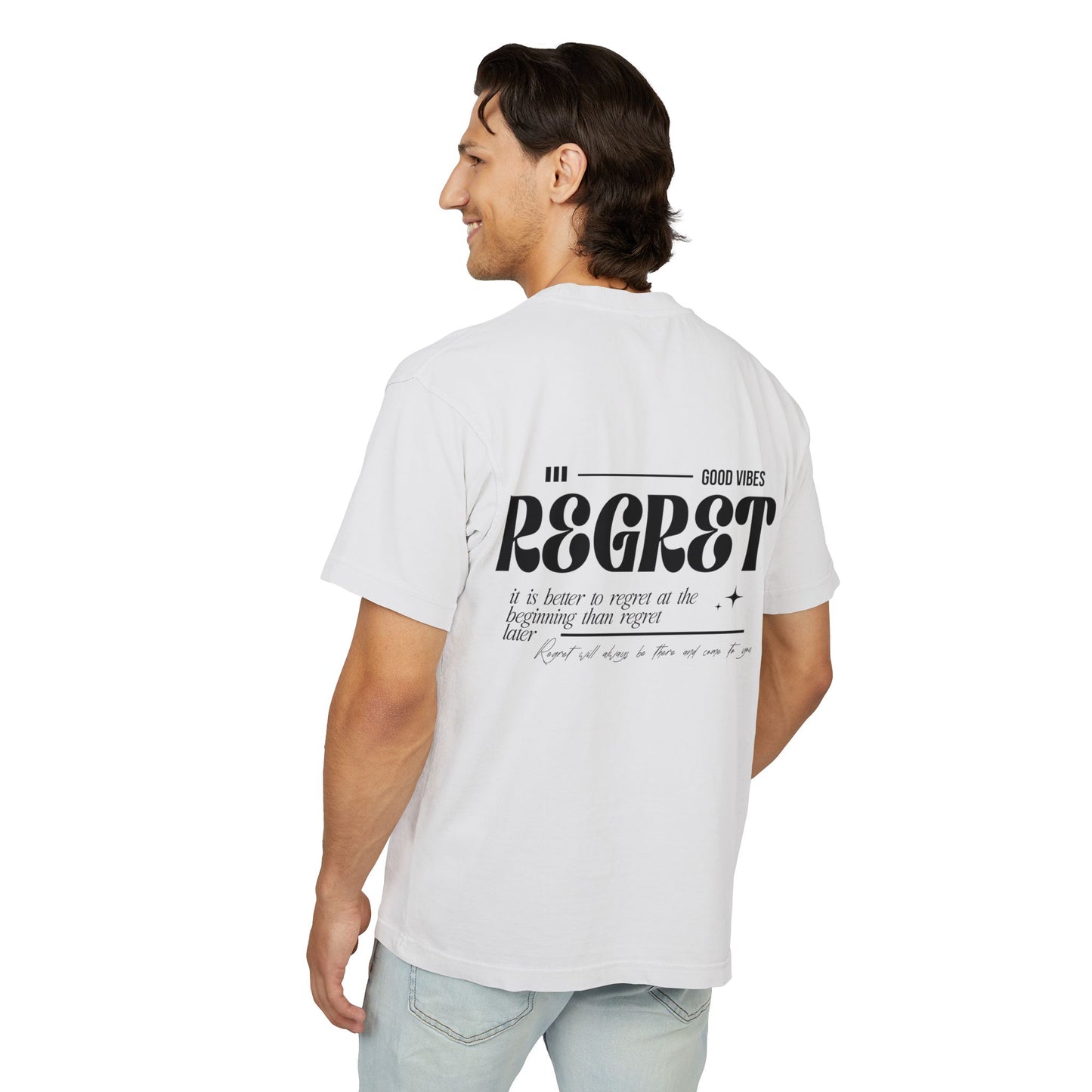 Regret Typography Tee — Minimal Graphic Urban T‑Shirt ("No Regret" Back Print)