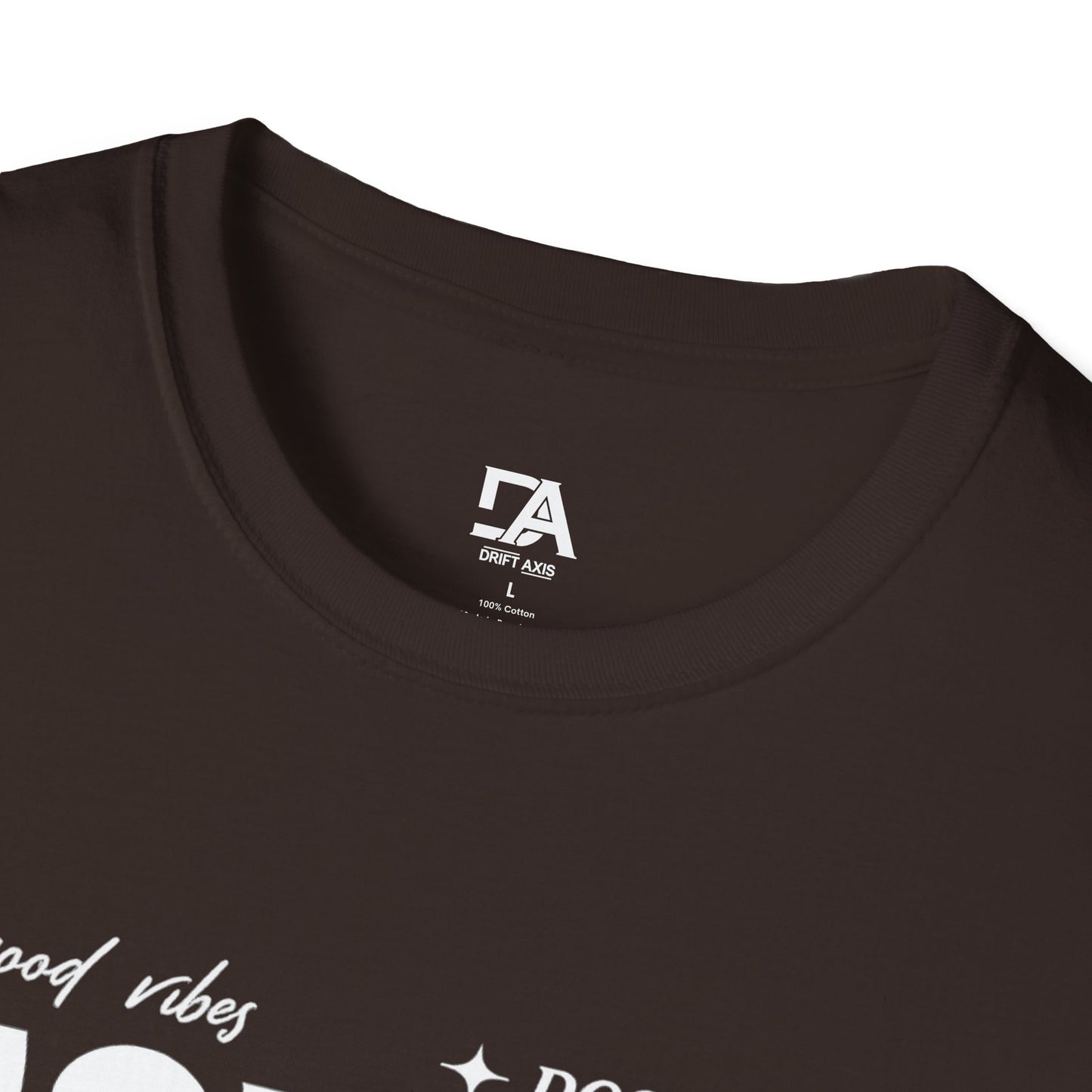 Unique Graphic T-Shirt — "Good Vibes + Positive" Retro Wavy Text