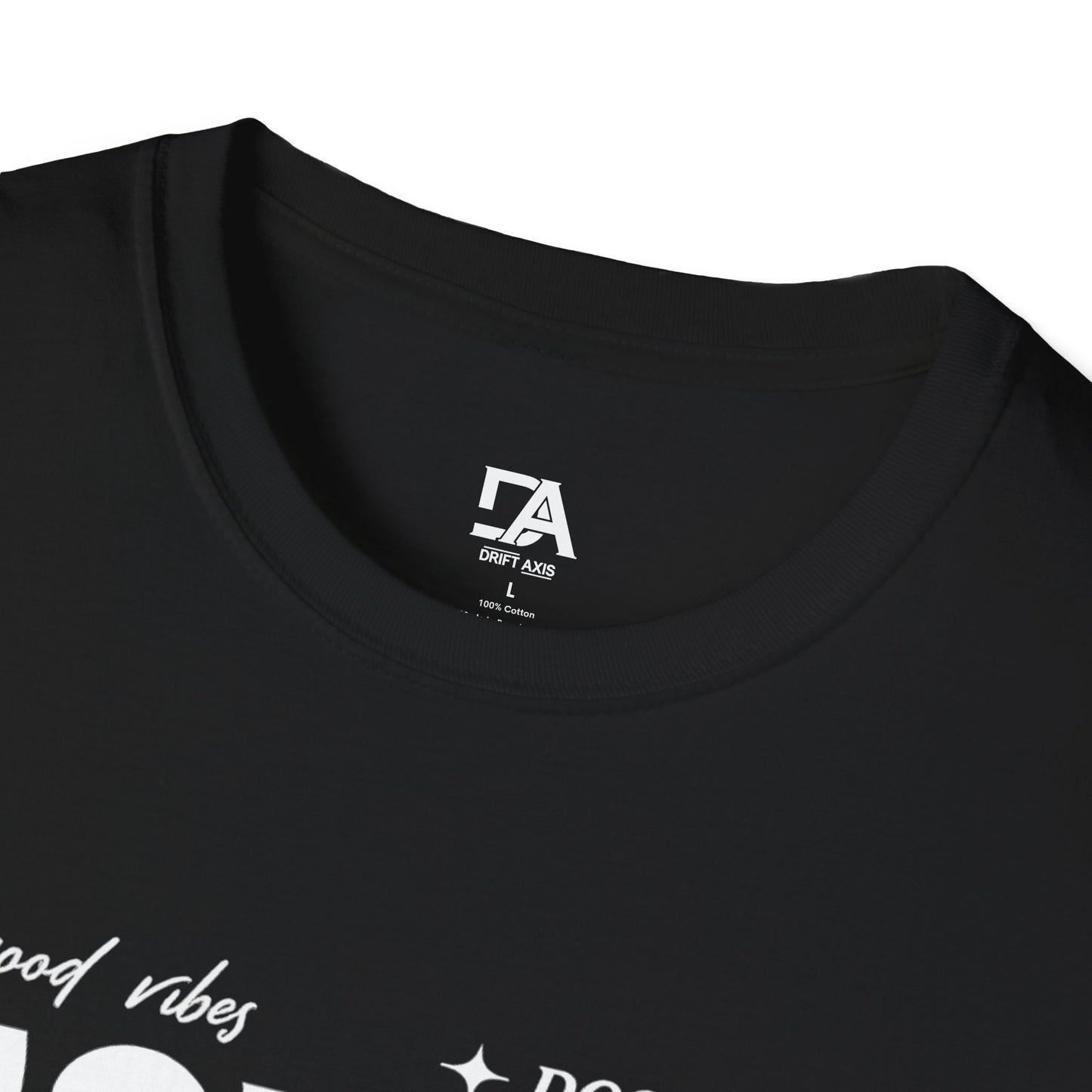 Unique Graphic T-Shirt — "Good Vibes + Positive" Retro Wavy Text