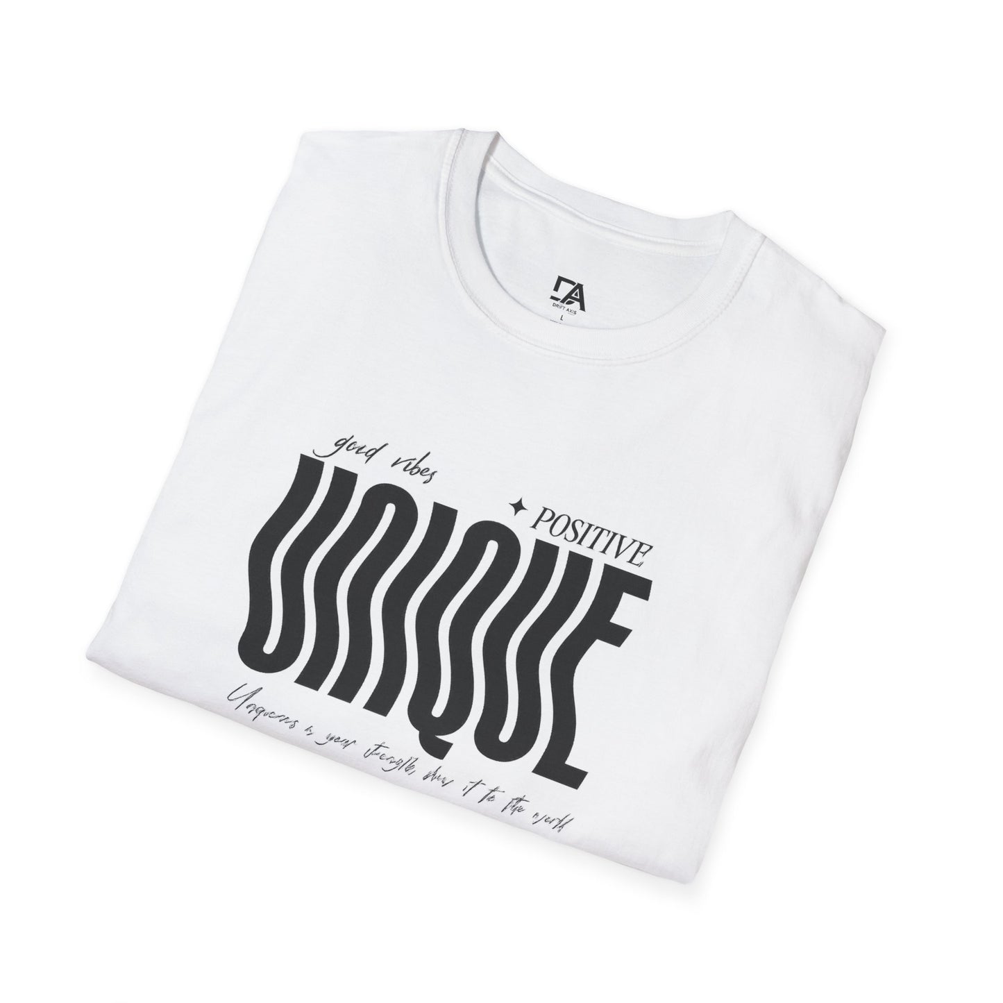Unique Graphic T-Shirt — "Good Vibes + Positive" Retro Wavy Text