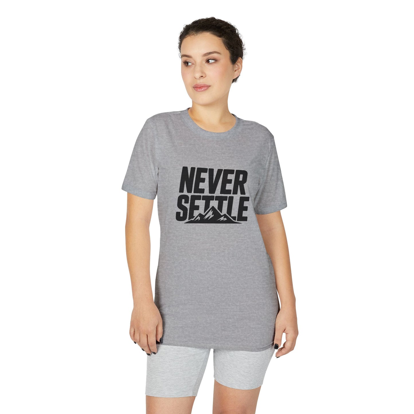 Never Settle Performance T-Shirt — Motivational Outdoor Graphic Tee