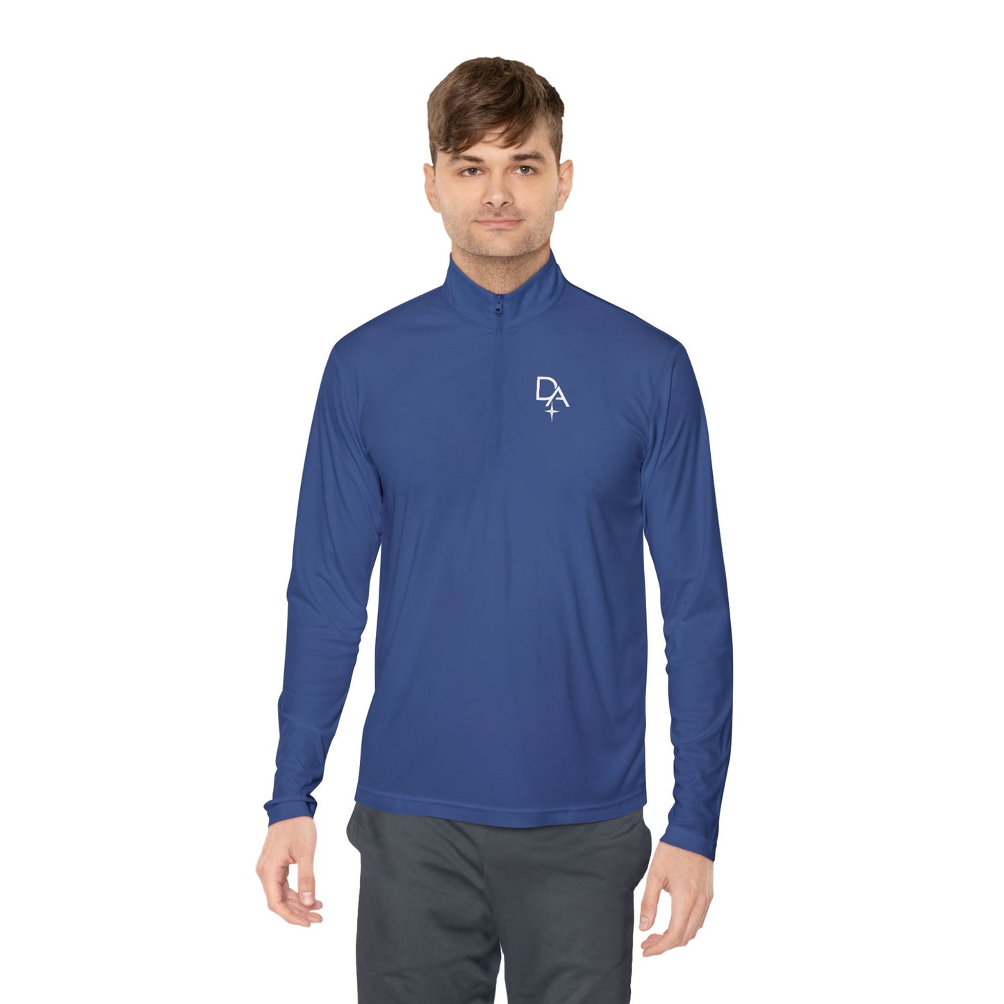 Minimal White Quarter-Zip Pullover — Small Rocket Logo