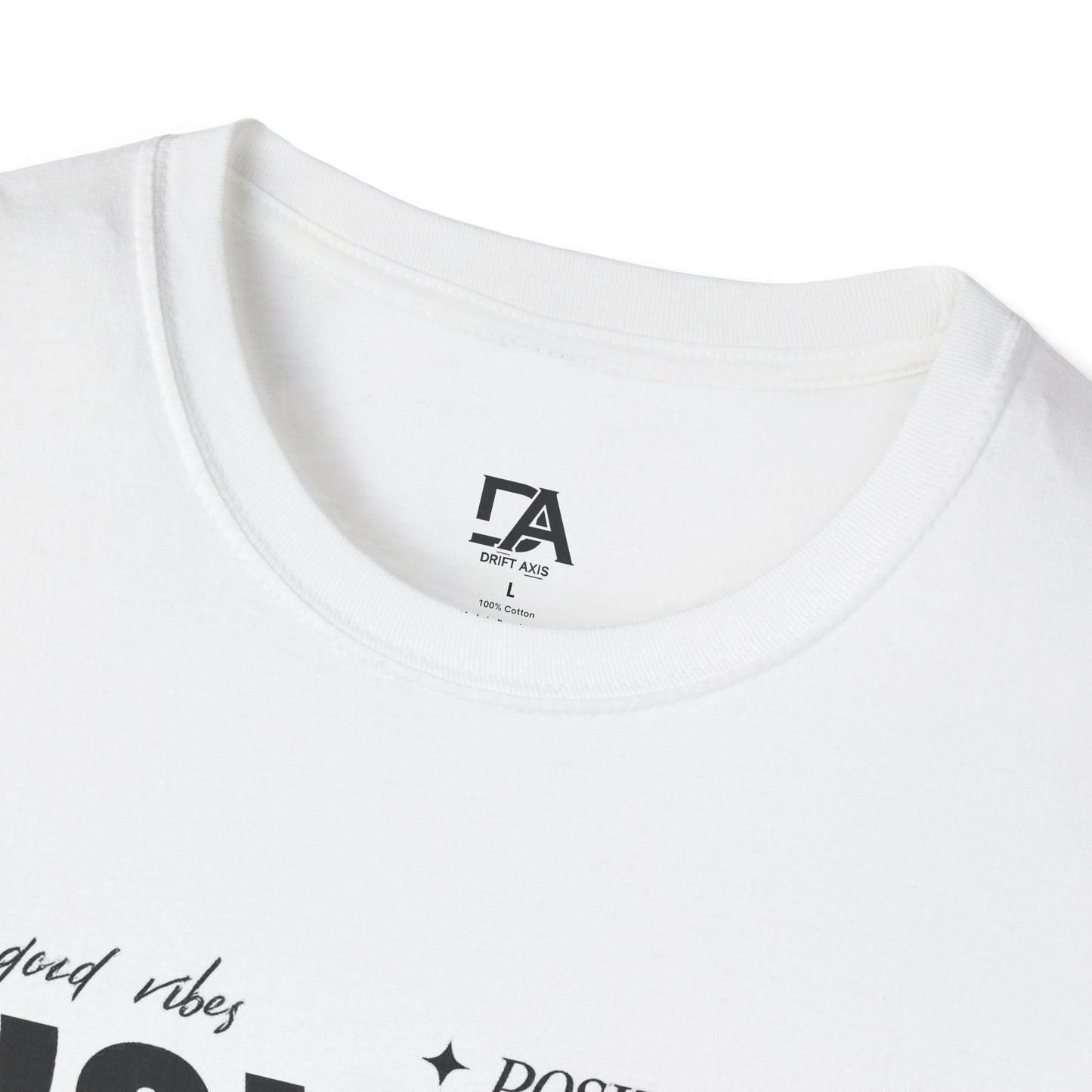 Unique Graphic T-Shirt — "Good Vibes + Positive" Retro Wavy Text