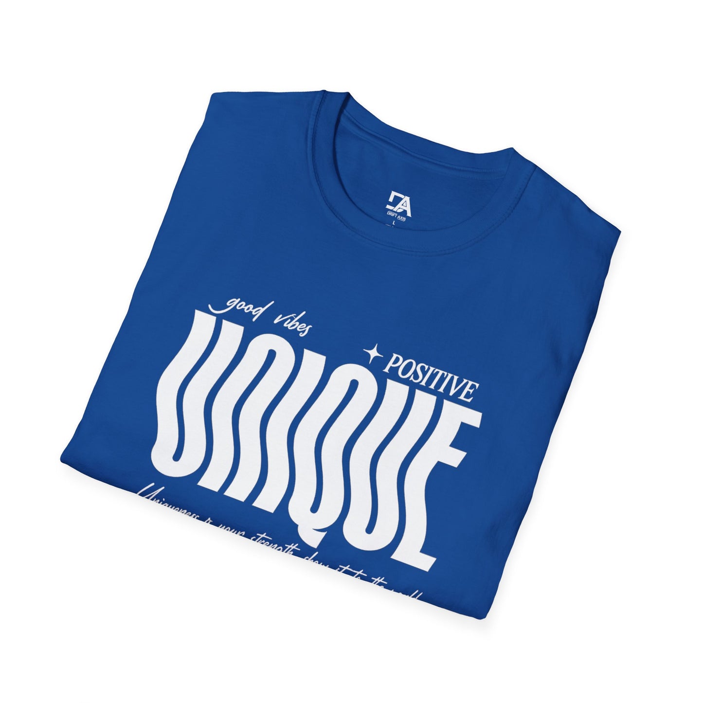 Unique Graphic T-Shirt — "Good Vibes + Positive" Retro Wavy Text