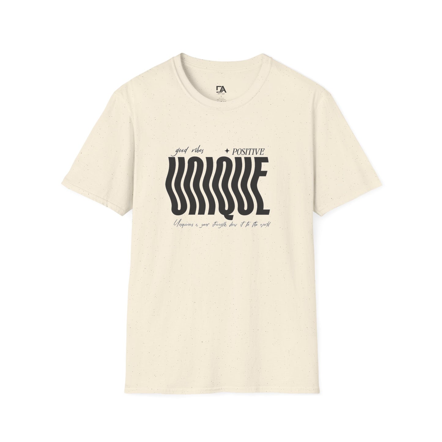 Unique Graphic T-Shirt — "Good Vibes + Positive" Retro Wavy Text