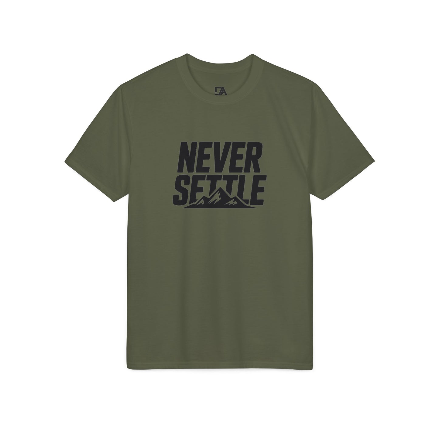 Never Settle Performance T-Shirt — Motivational Outdoor Graphic Tee
