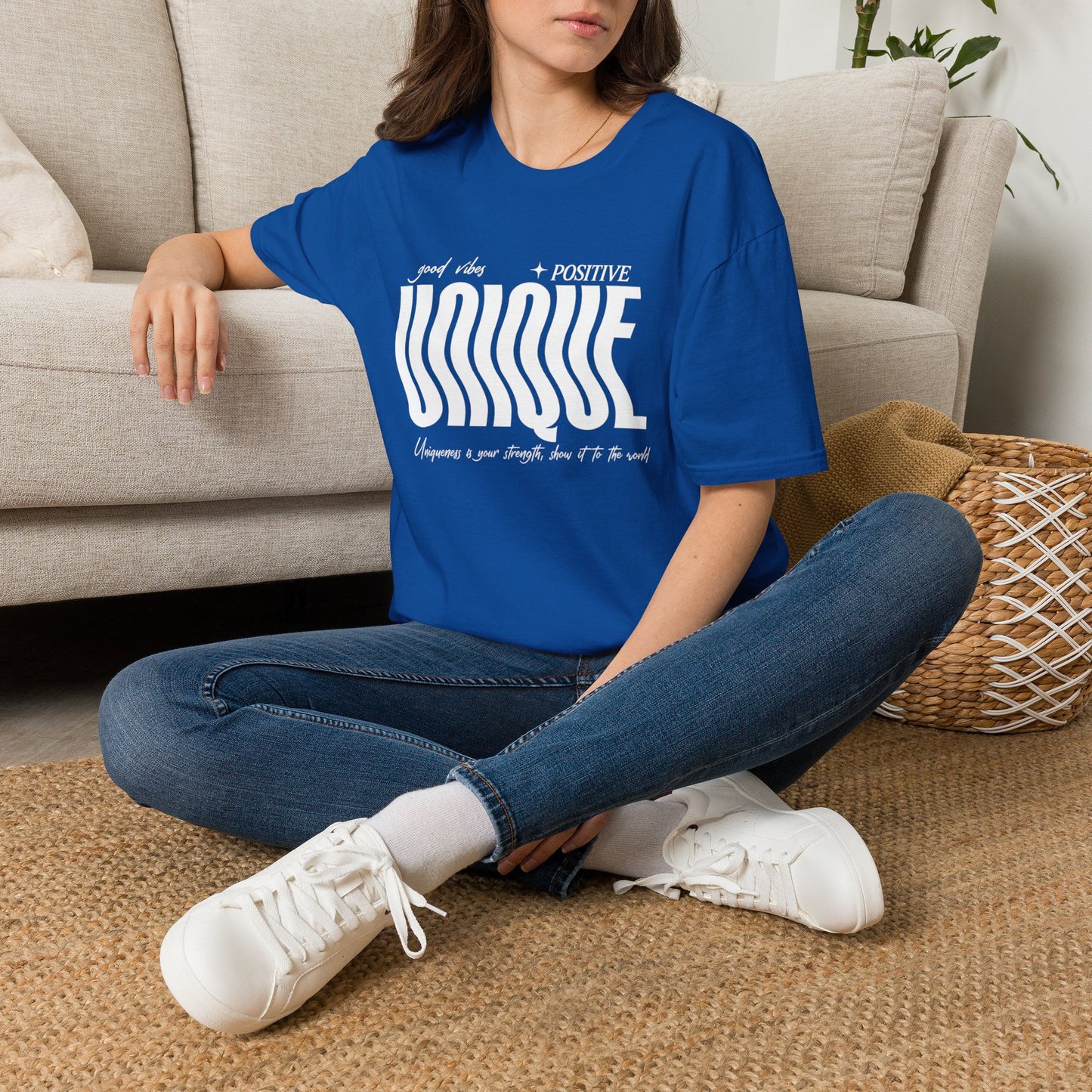 Unique Graphic T-Shirt — "Good Vibes + Positive" Retro Wavy Text