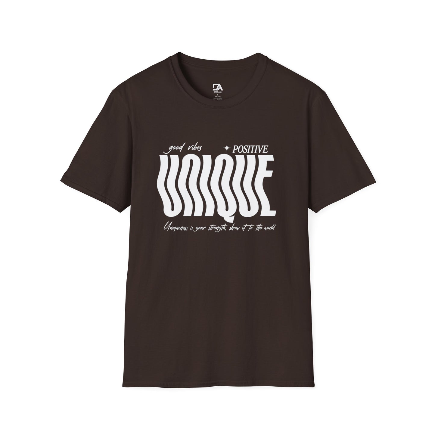 Unique Graphic T-Shirt — "Good Vibes + Positive" Retro Wavy Text