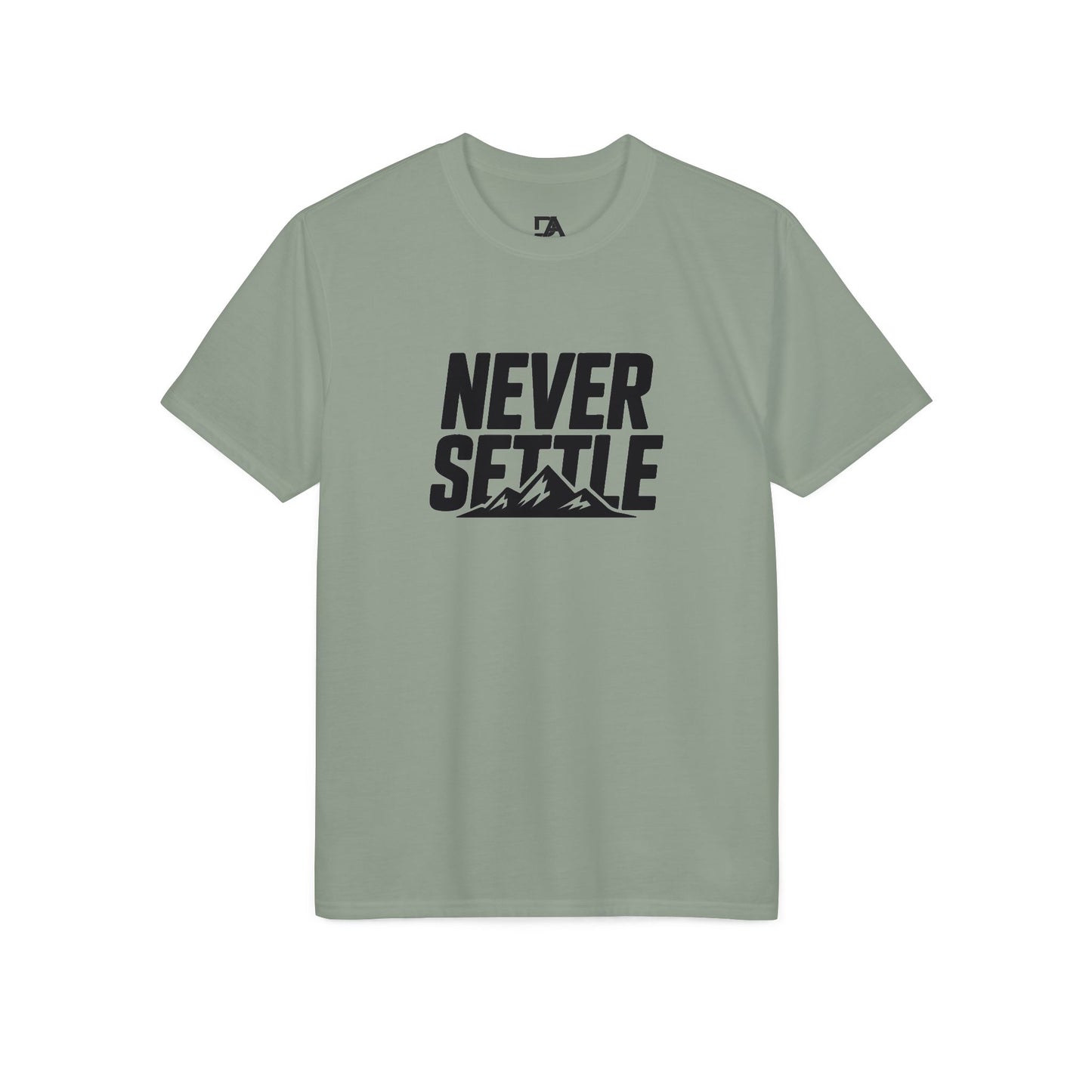 Never Settle Performance T-Shirt — Motivational Outdoor Graphic Tee