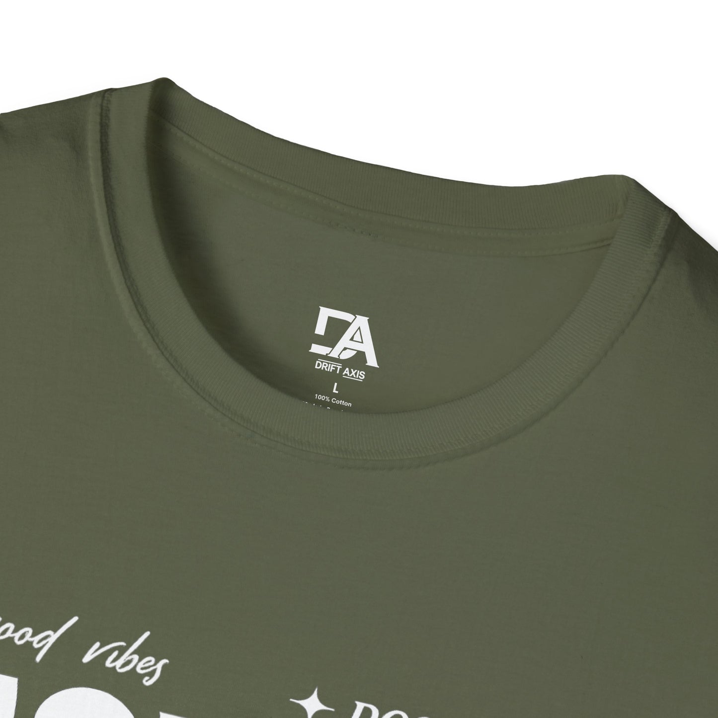 Unique Graphic T-Shirt — "Good Vibes + Positive" Retro Wavy Text