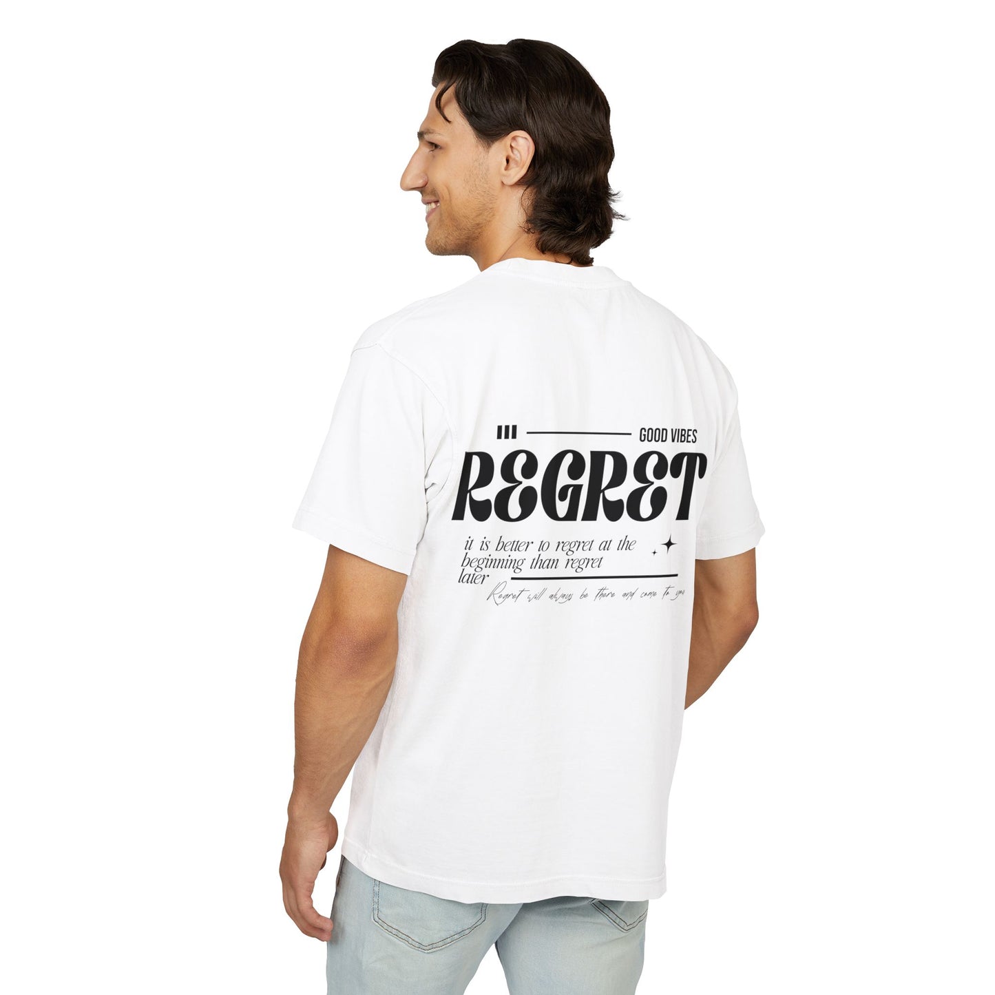 Regret Typography Tee — Minimal Graphic Urban T‑Shirt ("No Regret" Back Print)