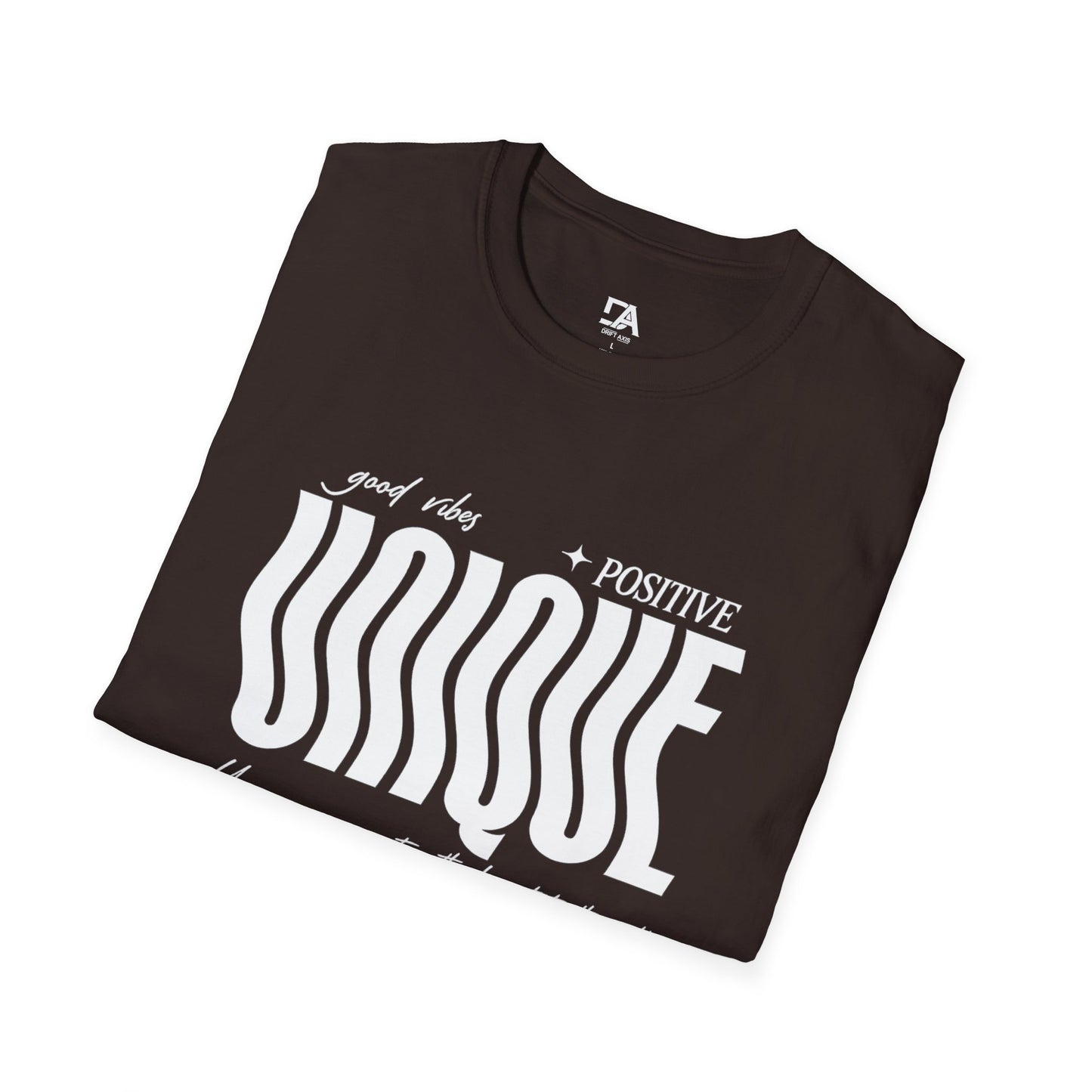 Unique Graphic T-Shirt — "Good Vibes + Positive" Retro Wavy Text