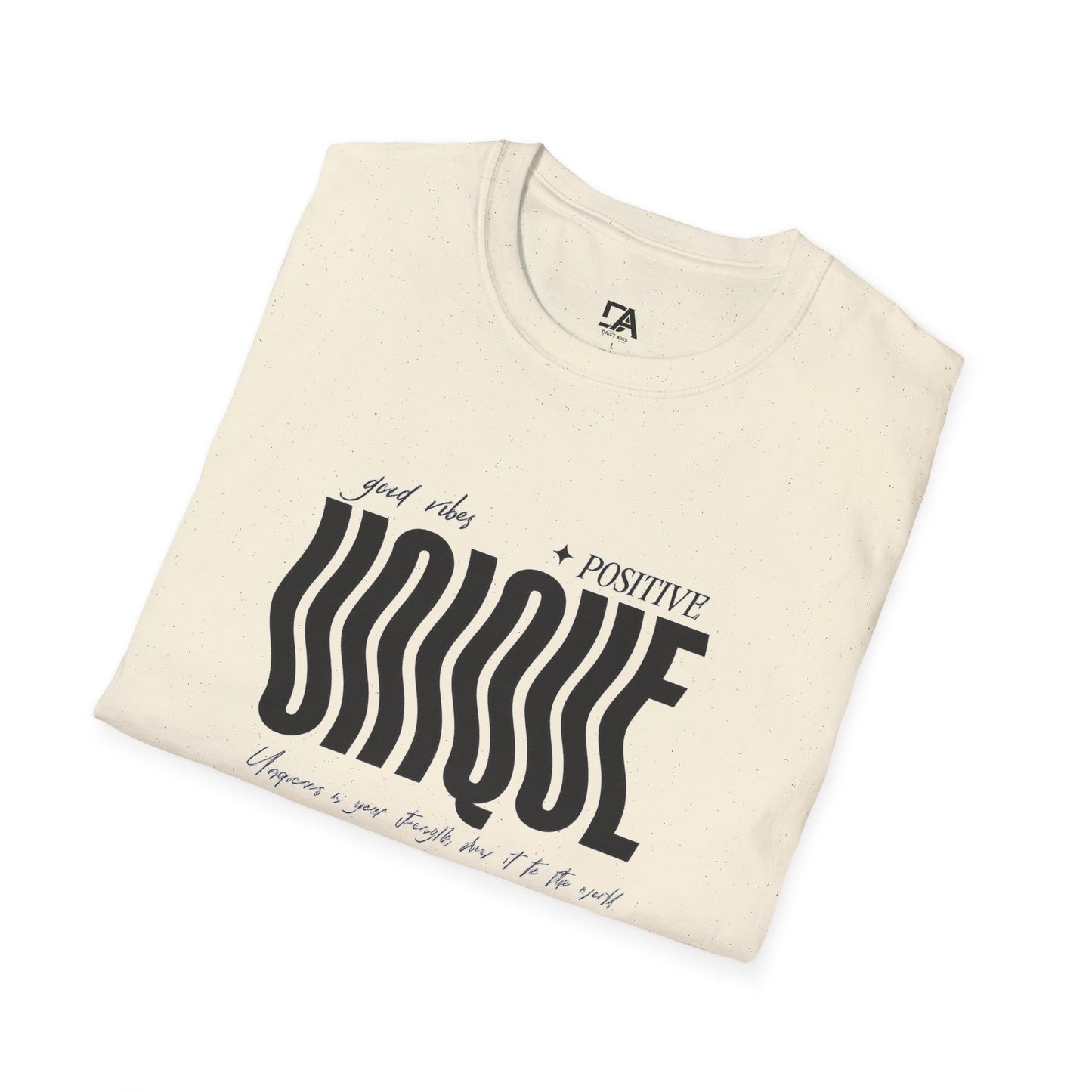 Unique Graphic T-Shirt — "Good Vibes + Positive" Retro Wavy Text