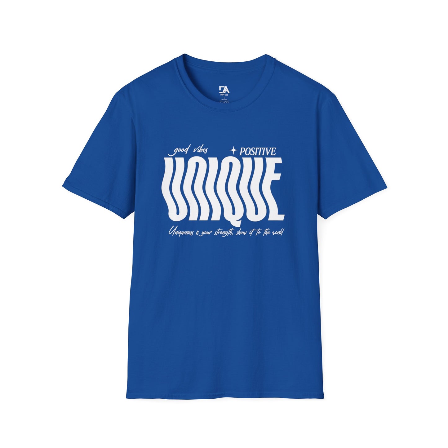 Unique Graphic T-Shirt — "Good Vibes + Positive" Retro Wavy Text