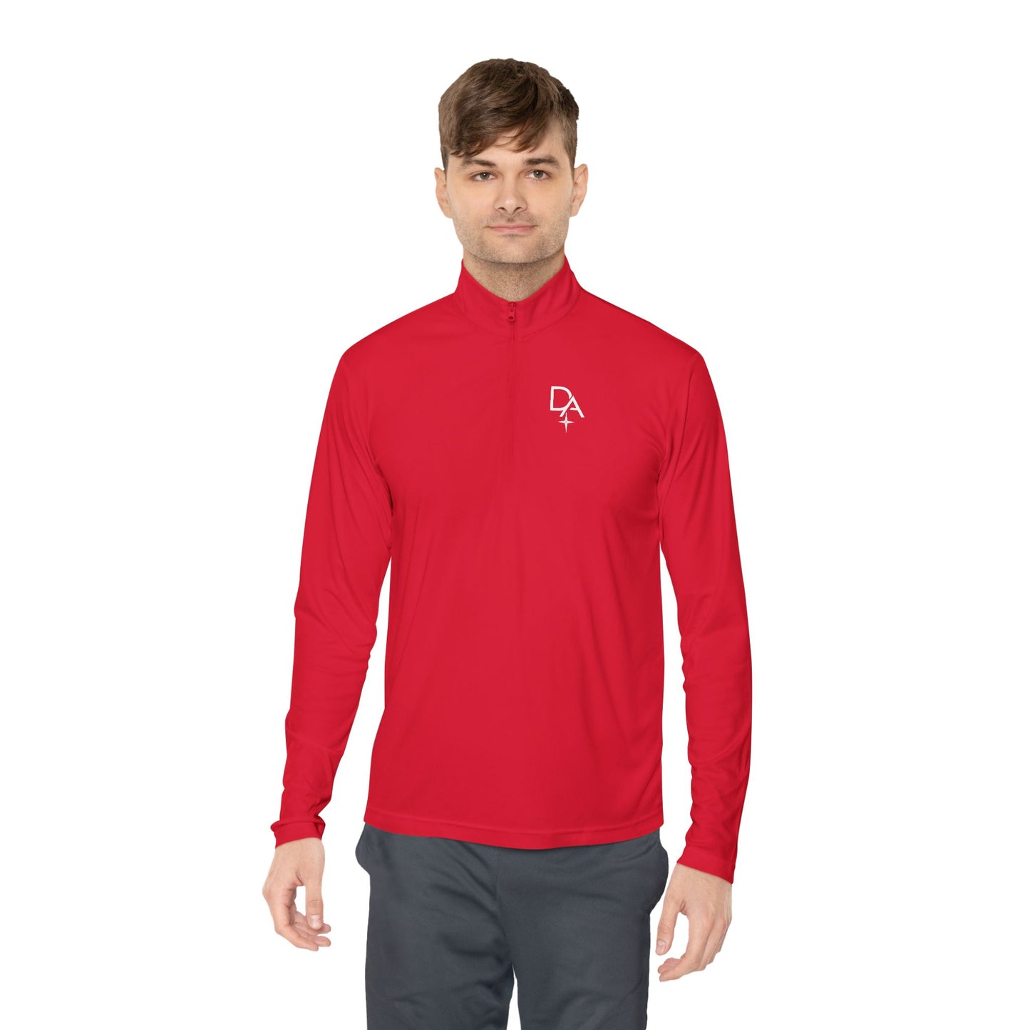 Minimal White Quarter-Zip Pullover — Small Rocket Logo