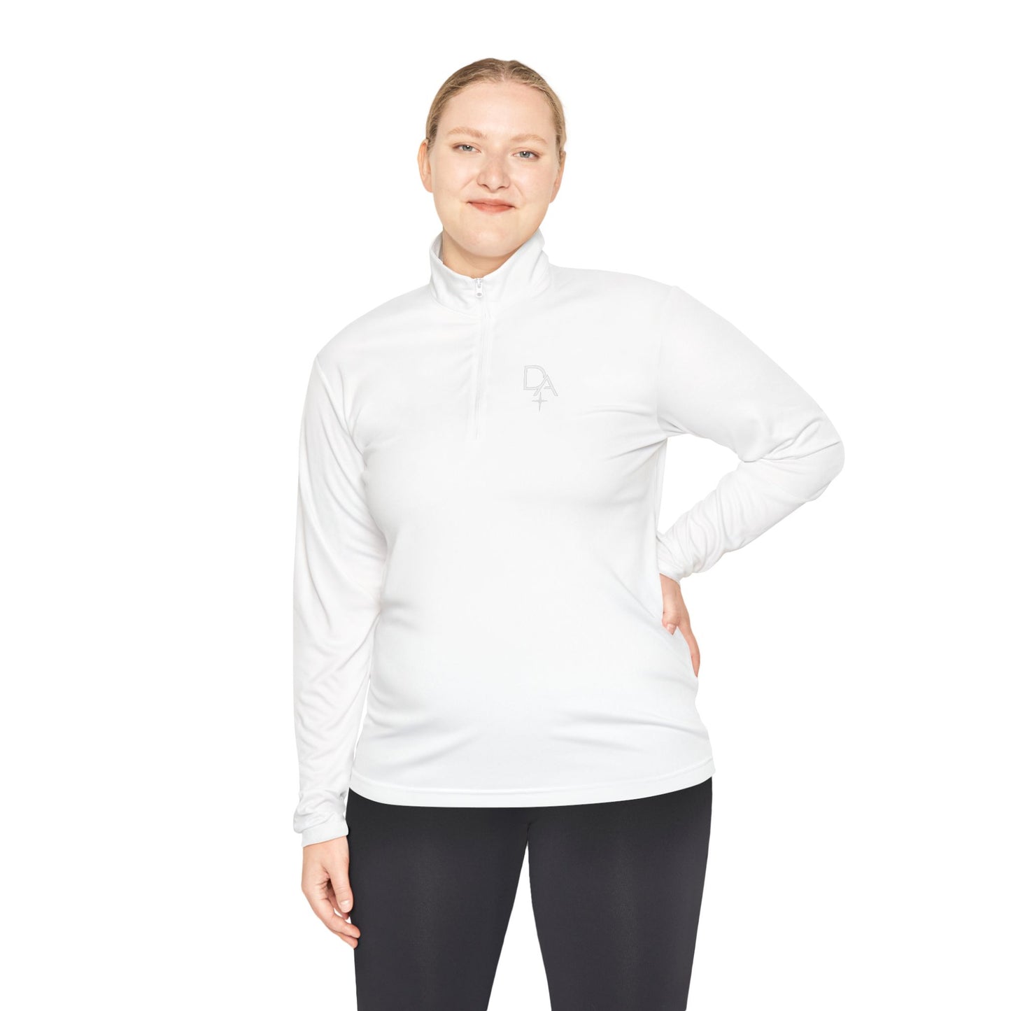 Minimal White Quarter-Zip Pullover — Small Rocket Logo