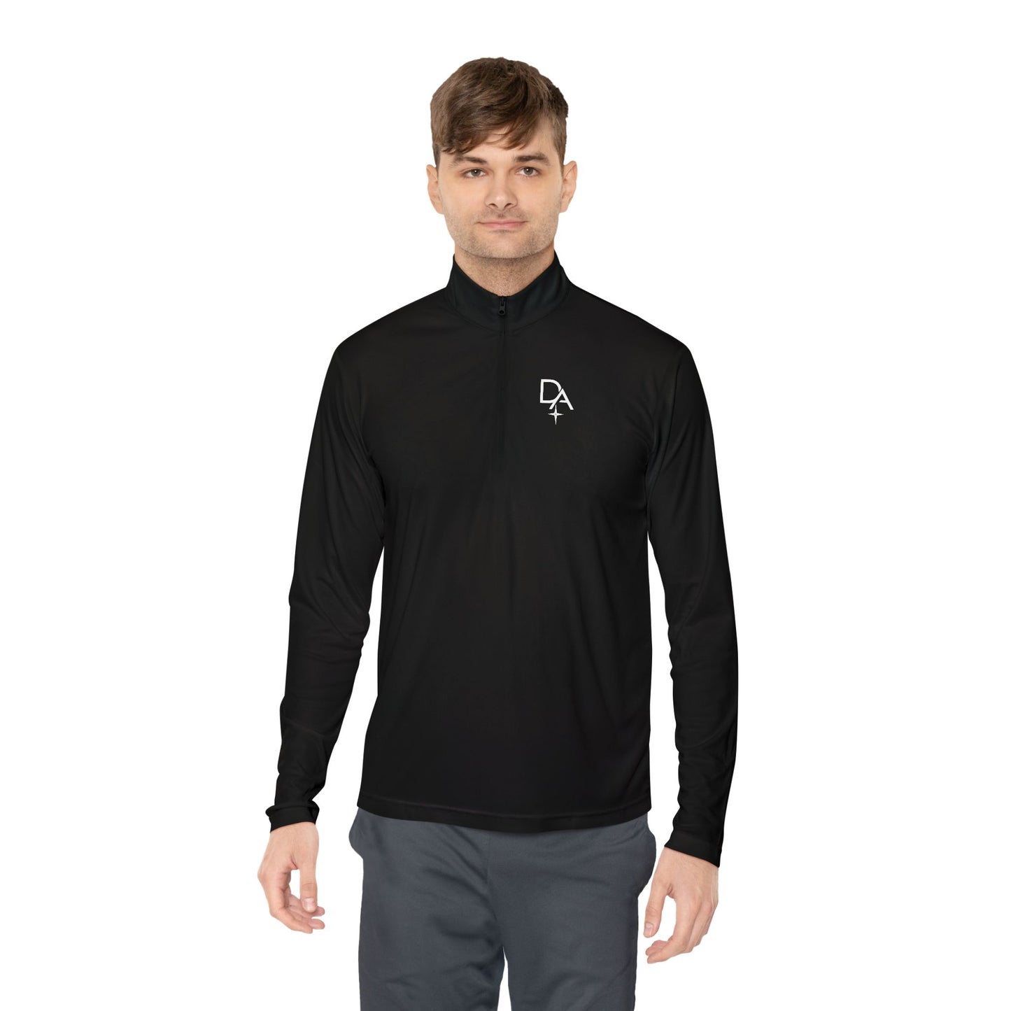Minimal White Quarter-Zip Pullover — Small Rocket Logo