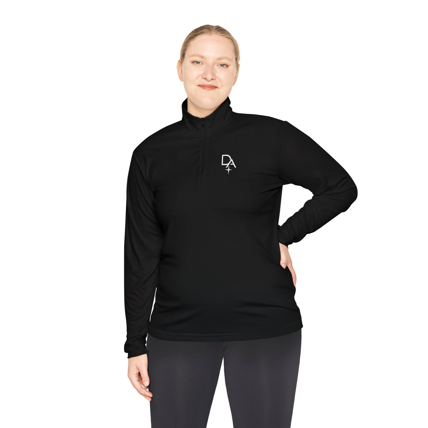 Minimal White Quarter-Zip Pullover — Small Rocket Logo
