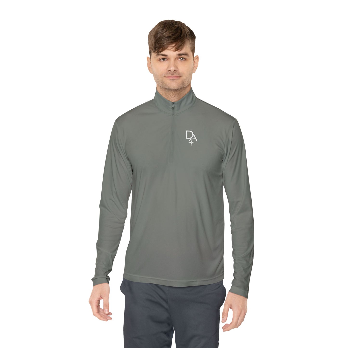 Minimal White Quarter-Zip Pullover — Small Rocket Logo