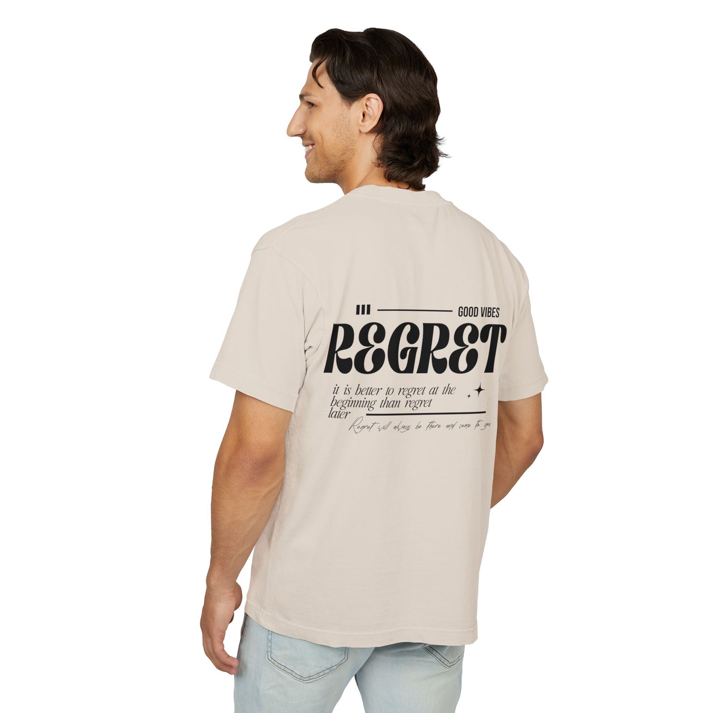 Regret Typography Tee — Minimal Graphic Urban T‑Shirt ("No Regret" Back Print)