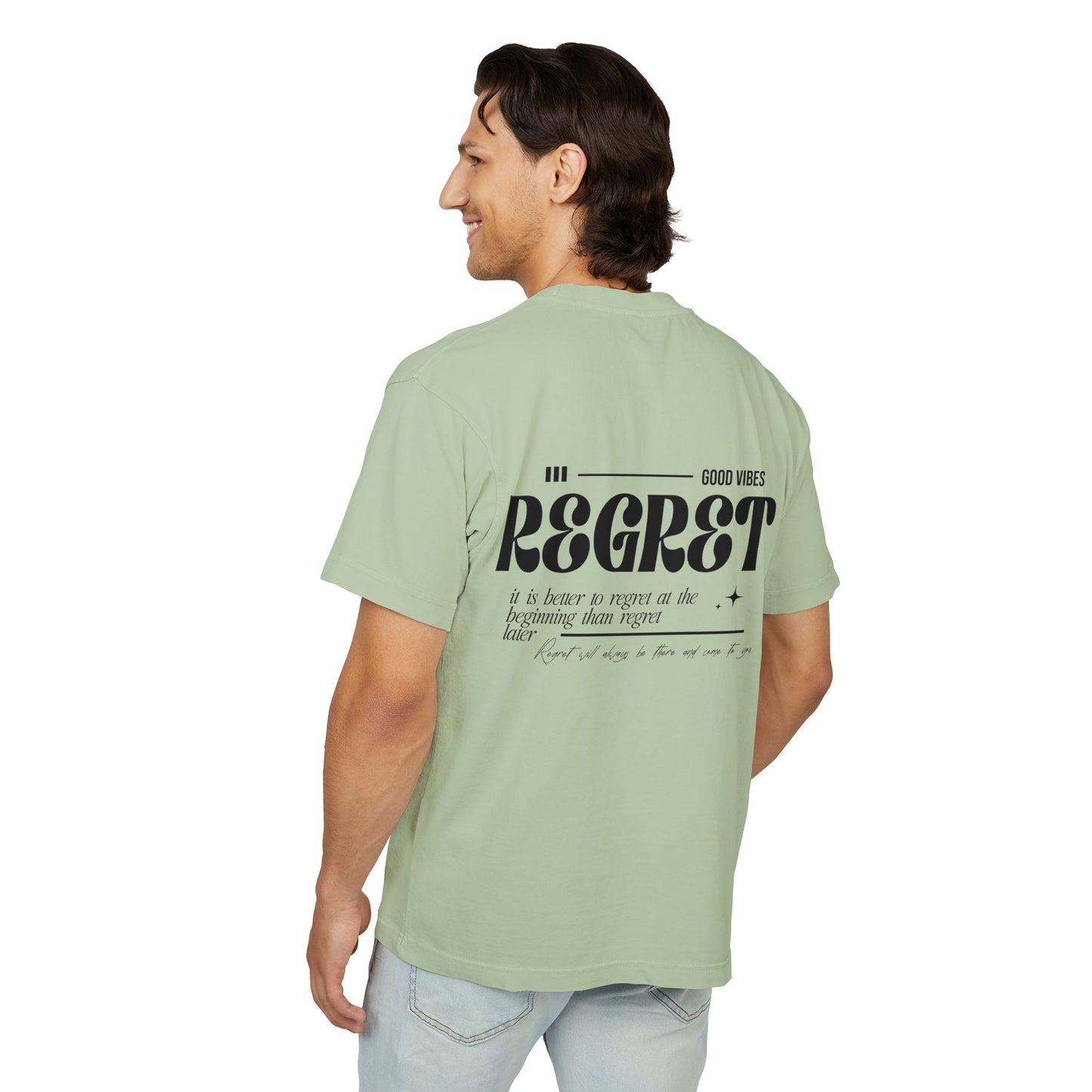 Regret Typography Tee — Minimal Graphic Urban T‑Shirt ("No Regret" Back Print)