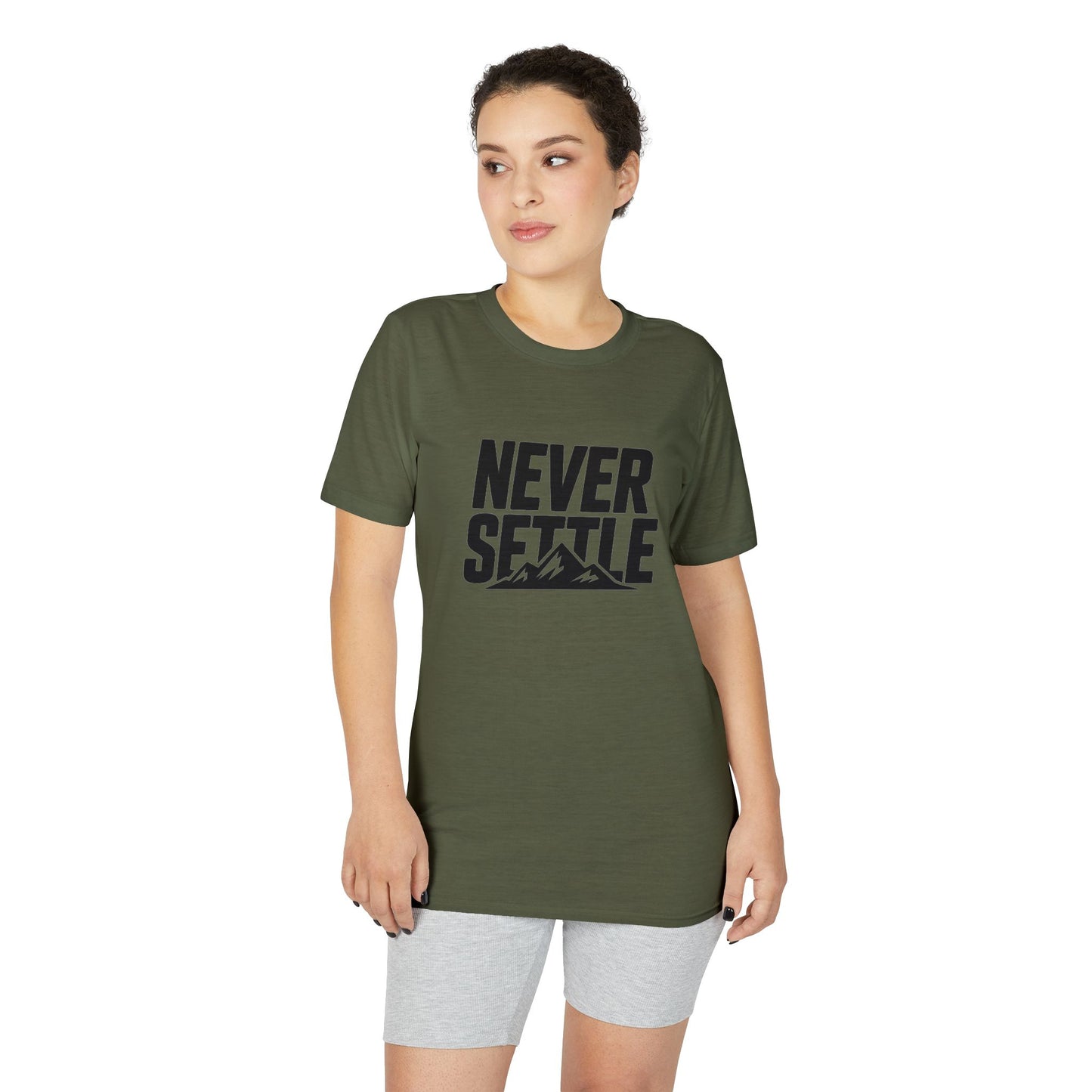 Never Settle Performance T-Shirt — Motivational Outdoor Graphic Tee